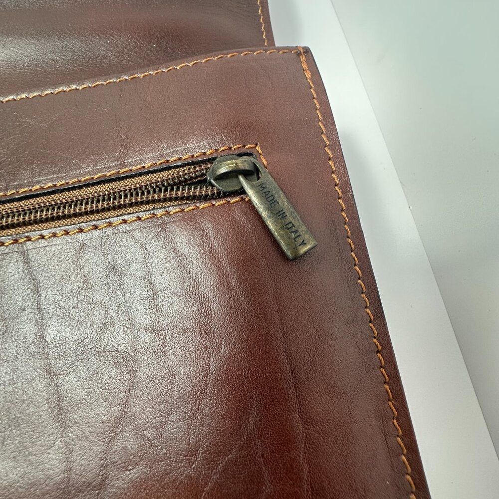 Vintage Old Angler Firenze Italian Leather Briefcase Messenger Bag Brown Laptop - Picture 12 of 13